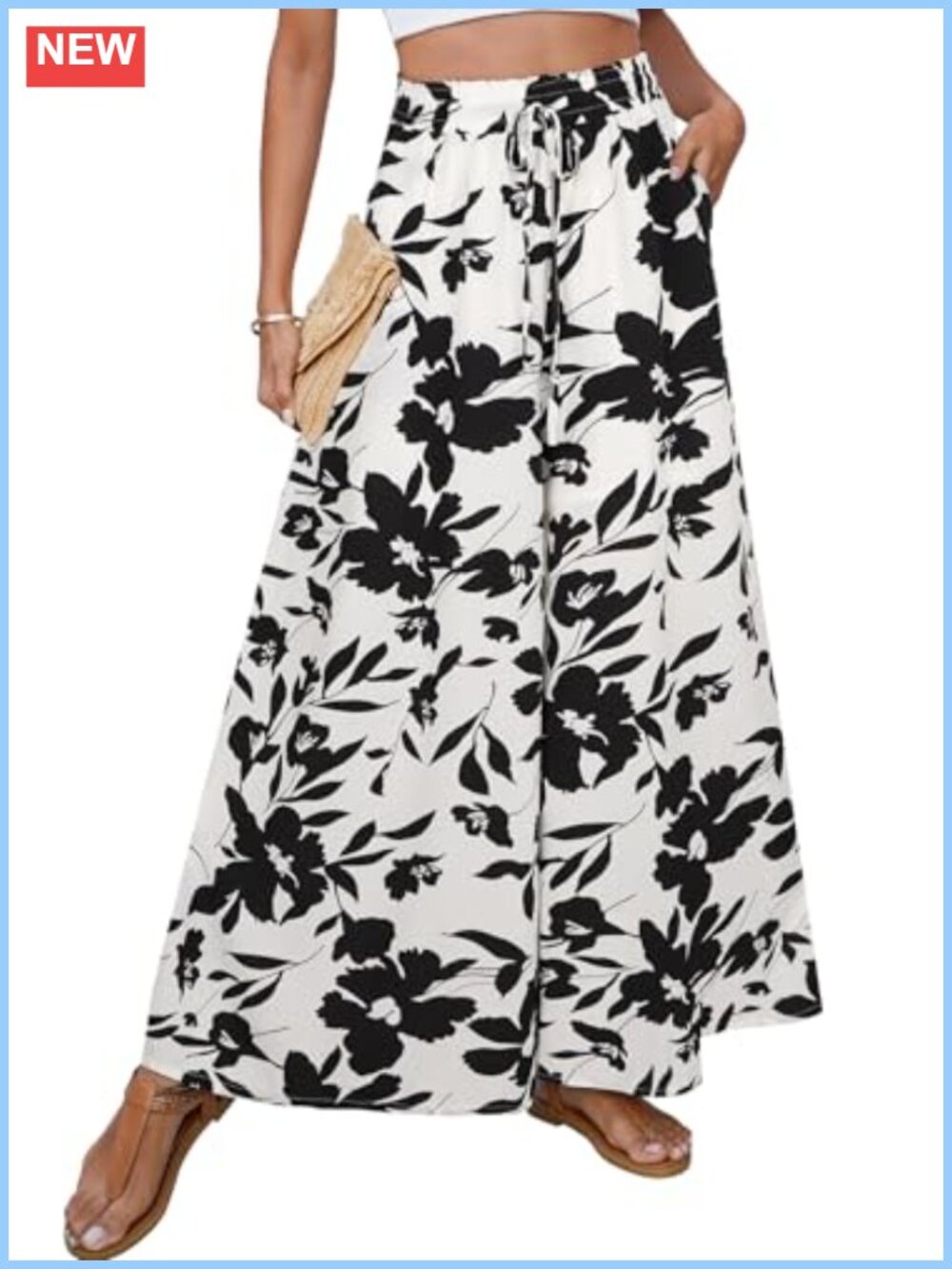 Wide Leg Palazzo Pants High Waisted Flowy Boho Summer Beach Trousers